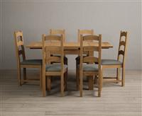 Extending Buxton 90cm Solid Oak Dining Table with 4 Grey Alton Chairs