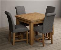 Extending Buxton 90cm Solid Oak Dining Table with 6 Blue Scroll Back Chairs