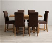 Extending Buxton 90cm Solid Oak Dining Table with 4 Grey Scroll Back Chairs