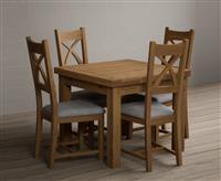Extending Buxton 90cm Solid Oak Dining Table with 4 Light Grey Natural Solid Oak Chairs