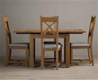 Extending Buxton 90cm Solid Oak Dining Table with 6 Linen Natural Solid Oak Chairs