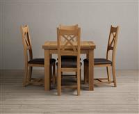 Extending Buxton 90cm Solid Oak Dining Table with 6 Linen Natural Solid Oak Chairs