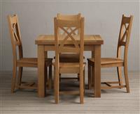 Extending Buxton 90cm Solid Oak Dining Table with 4 Blue Natural Solid Oak Chairs