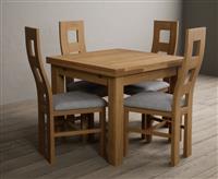 Extending Buxton 90cm Solid Oak Dining Table with 4 Light Grey Natural Chairs