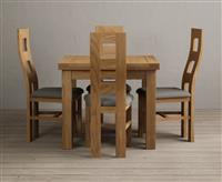 Extending Buxton 90cm Solid Oak Dining Table with 6 Cream Natural Solid Oak Chairs