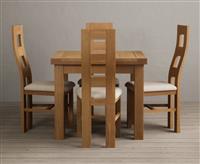 Extending Buxton 90cm Solid Oak Dining Table with 6 Blue Natural Chairs