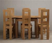 Extending Buxton 90cm Solid Oak Dining Table with 6 Linen Natural Chairs