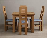 Extending Buxton 90cm Solid Oak Dining Table with 6 Linen Natural Chairs