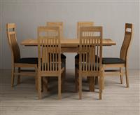 Extending Buxton 90cm Solid Oak Dining Table with 4 Black Chairs