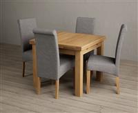 Extending Buxton 90cm Solid Oak Dining Table with 6 Grey Scroll Back Chairs