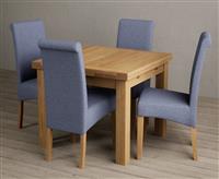 Extending Buxton 90cm Solid Oak Dining Table with 6 Grey Scroll Back Chairs