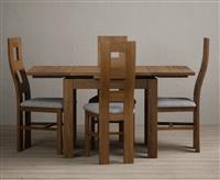 Extending Buxton 90cm Rustic Solid Oak Dining Table with 6 Linen Rustic Solid Oak Chairs