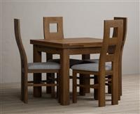 Extending Buxton 90cm Rustic Solid Oak Dining Table with 4 Light Grey Rustic Solid Oak Chairs