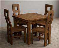 Extending Buxton 90cm Rustic Solid Oak Dining Table with 6 Rustic Oak Rustic Solid Oak Chairs