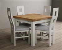 Extending Buxton 90cm Oak and Signal White Painted Dining Table with 6 Blue Painted Chairs