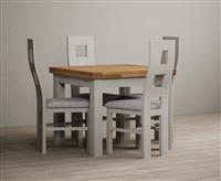 Extending Buxton 90cm Oak and Soft White Painted Dining Table with 4 Linen Painted Chairs