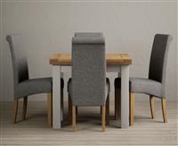 Extending Buxton 90cm Oak and Soft White Painted Dining Table with 6 Natural Scroll Back Chairs