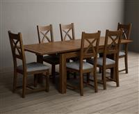Extending Buxton 140cm Rustic Solid Oak Dining Table with 8 Light Grey Rustic Solid Oak Chairs