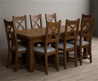 Extending Buxton 180cm Rustic Solid Oak Dining Table with 8 Light Grey Rustic Solid Oak Chairs