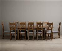 Extending Buxton 180cm Rustic Solid Oak Dining Table with 8 Brown Rustic Solid Oak Chairs