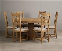Helmsley 150cm Round Oak Dining Table with 4 Blue Natural Solid Oak Chairs