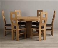 Helmsley 150cm Round Oak Dining Table with 6 Light Grey Natural Chairs