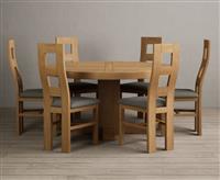 Helmsley 150cm Round Oak Dining Table with 6 Cream Natural Solid Oak Chairs