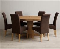 Helmsley 150cm Round Oak Dining Table with 4 Charcoal Grey Scroll Back Chairs