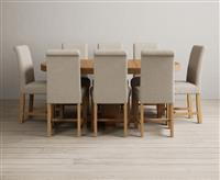 Extending Helmsley Oak Pedestal Dining Table with 4 Charcoal Grey Scroll Back Chairs