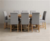 Extending Helmsley Oak and Cream Painted Pedestal Dining Table with 8 Charcoal Grey Scroll Back Chairs