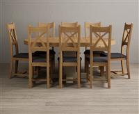 Extending Helmsley Oak and Cream Painted Pedestal Dining Table with 4 Charcoal Grey Natural Solid Oak Chairs