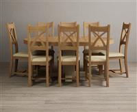 Extending Helmsley Oak and Cream Painted Pedestal Dining Table with 6 Grey Natural Solid Oak Chairs