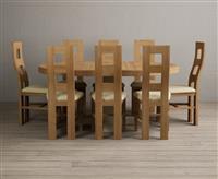 Extending Helmsley Oak and Cream Painted Pedestal Dining Table with 8 Cream Natural Solid Oak Chairs
