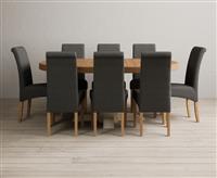 Extending Helmsley Oak and Cream Painted Pedestal Dining Table with 6 Charcoal Grey Scroll Back Chairs