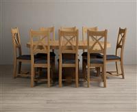 Extending Helmsley Oak Pedestal Dining Table with 4 Light Grey Natural Solid Oak Chairs