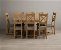 Extending Helmsley Oak Pedestal Dining Table with 8 Cream Natural Solid Oak Chairs