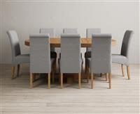 Extending Helmsley Oak Pedestal Dining Table with 4 Charcoal Grey Scroll Back Chairs