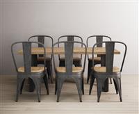 Herringbone 190cm Solid Oak and Metal Dining Table with 6 Oak Herringbone Chairs