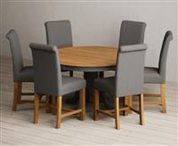 Hertford 120cm Fixed Top Oak and Charcoal Grey Painted Dining Table with 6 Charcoal Grey Scroll Back Chairs