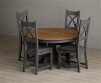 Hertford 120cm Fixed Top Oak and Charcoal Grey Painted Dining Table with 6 Light Grey Painted Chairs