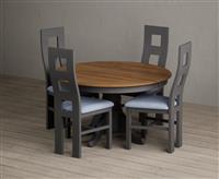 Hertford 120cm Fixed Top Oak and Charcoal Grey Painted Dining Table with 6 Rustic Oak Painted Chairs