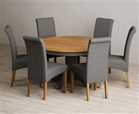 Hertford 120cm Fixed Top Oak and Charcoal Grey Painted Dining Table with 6 Charcoal Grey Scroll Back Chairs