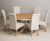 Hertford 120cm Fixed Top Oak and Cream Painted Dining Table with 6 Grey Scroll Back Chairs