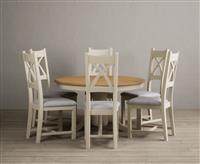 Hertford 120cm Fixed Top Oak and Cream Painted Dining Table with 6 Charcoal Grey Painted Chairs