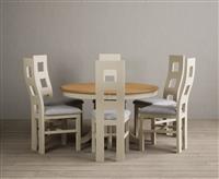 Hertford 120cm Fixed Top Oak and Cream Painted Dining Table with 6 Light Grey Painted Chairs