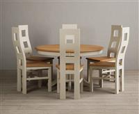 Hertford 120cm Fixed Top Oak and Cream Painted Dining Table with 6 Linen Painted Chairs