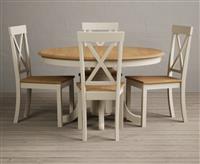 Hertford 120cm Fixed Top Oak and Cream Painted Dining Table with 6 Oak Hertford Chairs