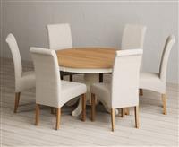 Hertford 120cm Fixed Top Oak and Cream Painted Dining Table with 6 Blue Scroll Back Chairs