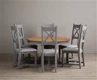 Hertford 120cm Fixed Top Oak and Light Grey Painted Dining Table with 6 Light Grey Painted Chairs