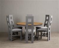 Hertford 120cm Fixed Top Oak and Light Grey Painted Dining Table with 6 Charcoal Grey Painted Chairs